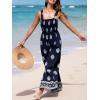 CUPSHE Women Paisley Summer Jumpsuits Beach Vacation Square Neck Sleeveless Smocked High Waist Wide Leg Jumpsuit(Navy Blue)