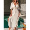 CUPSHE Women Swimsuit Coverup Deep V Neck Half Sleeve Maxi Coverup Dress(Beige)