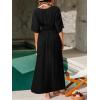 CUPSHE Women Swimsuit Coverup Deep V Neck Half Sleeve Maxi Coverup Dress(Black)