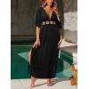CUPSHE Women Swimsuit Coverup Deep V Neck Half Sleeve Maxi Coverup Dress(Black)