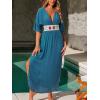 CUPSHE Women Swimsuit Coverup Deep V Neck Half Sleeve Maxi Coverup Dress(Blue)