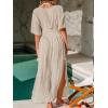 CUPSHE Women Swimsuit Coverup Deep V Neck Half Sleeve Maxi Coverup Dress(Khaki)
