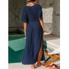 CUPSHE Women Swimsuit Coverup Deep V Neck Half Sleeve Maxi Coverup Dress(Navy)
