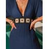CUPSHE Women Swimsuit Coverup Deep V Neck Half Sleeve Maxi Coverup Dress(Navy)