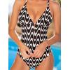 CUPSHE Women Swimsuit One Piece Bathing Suit Deep V Neck Crisscross Back Adjustable Strap(Beige/Black Wave)