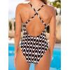 CUPSHE Women Swimsuit One Piece Bathing Suit Deep V Neck Crisscross Back Adjustable Strap(Beige/Black Wave)