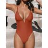 CUPSHE Women Swimsuit One Piece Bathing Suit Deep V Neck Crisscross Back Adjustable Strap(Brick Red)
