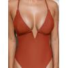 CUPSHE Women Swimsuit One Piece Bathing Suit Deep V Neck Crisscross Back Adjustable Strap(Brick Red)