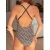 CUPSHE Women Swimsuit One Piece Bathing Suit Deep V Neck Crisscross Back Adjustable Strap(Brown Geo)
