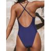 CUPSHE Women Swimsuit One Piece Bathing Suit Deep V Neck Crisscross Back Adjustable Strap(Dark Blue)