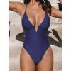 CUPSHE Women Swimsuit One Piece Bathing Suit Deep V Neck Crisscross Back Adjustable Strap(Dark Blue)