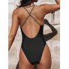 CUPSHE Women Swimsuit One Piece Bathing Suit Deep V Neck Crisscross Back Adjustable Strap(Green/Black)