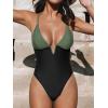 CUPSHE Women Swimsuit One Piece Bathing Suit Deep V Neck Crisscross Back Adjustable Strap(Green/Black)