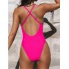 CUPSHE Women Swimsuit One Piece Bathing Suit Deep V Neck Crisscross Back Adjustable Strap(Hot Pink)