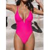 CUPSHE Women Swimsuit One Piece Bathing Suit Deep V Neck Crisscross Back Adjustable Strap(Hot Pink)