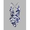 CUPSHE Women Swimsuit One Piece Bathing Suit Deep V Neck Crisscross Back Adjustable Strap(Navy Floral)
