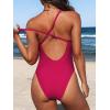 CUPSHE Women Swimsuit One Piece Bathing Suit Deep V Neck Crisscross Back Adjustable Strap(Rose Red)