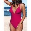 CUPSHE Women Swimsuit One Piece Bathing Suit Deep V Neck Crisscross Back Adjustable Strap(Rose Red)