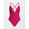 CUPSHE Women Swimsuit One Piece Bathing Suit Deep V Neck Crisscross Back Adjustable Strap(Rose Red)