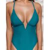 CUPSHE Women Swimsuit One Piece Bathing Suit Deep V Neck Crisscross Back Adjustable Strap(Teal)