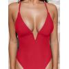 CUPSHE Women Swimsuit One Piece Bathing Suit Deep V Neck Crisscross Back Adjustable Strap(Tomato Red)