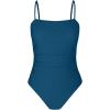 CUPSHE Women Swimsuit One Piece Bathing Suit Square Neck Cutout Back Tummy Control with Adjustable Spaghetti Straps(Dark Blue)