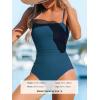 CUPSHE Women Swimsuit One Piece Bathing Suit Square Neck Cutout Back Tummy Control with Adjustable Spaghetti Straps(Dark Blue)