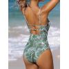 CUPSHE Women Swimsuit One Piece Bathing Suit Square Neck Cutout Back Tummy Control with Adjustable Spaghetti Straps(Green Floral)