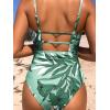 CUPSHE Women Swimsuit One Piece Bathing Suit Square Neck Cutout Back Tummy Control with Adjustable Spaghetti Straps(Green Leaf)