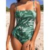 CUPSHE Women Swimsuit One Piece Bathing Suit Square Neck Cutout Back Tummy Control with Adjustable Spaghetti Straps(Green Leaf)