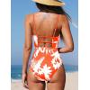 CUPSHE Women Swimsuit One Piece Bathing Suit Square Neck Cutout Back Tummy Control with Adjustable Spaghetti Straps(Orange Floral)