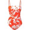 CUPSHE Women Swimsuit One Piece Bathing Suit Square Neck Cutout Back Tummy Control with Adjustable Spaghetti Straps(Orange Floral)