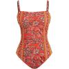 CUPSHE Women Swimsuit One Piece Bathing Suit Square Neck Cutout Back Tummy Control with Adjustable Spaghetti Straps(Red/Yellow Floral)
