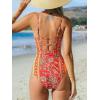 CUPSHE Women Swimsuit One Piece Bathing Suit Square Neck Cutout Back Tummy Control with Adjustable Spaghetti Straps(Red/Yellow Floral)
