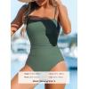 CUPSHE Women Swimsuit One Piece Bathing Suit Square Neck Cutout Back Tummy Control with Adjustable Spaghetti Straps(Sage Green)
