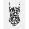 CUPSHE Women Swimsuit One Piece Bathing Suit Square Neck Cutout Back Tummy Control with Adjustable Spaghetti Straps(White/Black Floral)