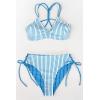 CUPSHE Women’s 2 Piece Bikini Set Back Braided Straps with Reversible Bottom(Blue Vertical Stripes)