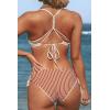 CUPSHE Women’s 2 Piece Bikini Set Back Braided Straps with Reversible Bottom(Brown Stripe)