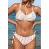 CUPSHE Women’s 2 Piece Bikini Set Back Braided Straps with Reversible Bottom(Brown Stripe)