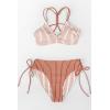 CUPSHE Women’s 2 Piece Bikini Set Back Braided Straps with Reversible Bottom(Brown Stripe)