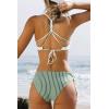 CUPSHE Women’s 2 Piece Bikini Set Back Braided Straps with Reversible Bottom(Green Vertical Stripes)