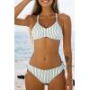 CUPSHE Women’s 2 Piece Bikini Set Back Braided Straps with Reversible Bottom(Green Vertical Stripes)