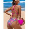 CUPSHE Women’s 2 Piece Bikini Set Back Braided Straps with Reversible Bottom(Magenta/ Ditsy)
