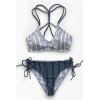 CUPSHE Women’s 2 Piece Bikini Set Back Braided Straps with Reversible Bottom(Navy Vertical Stripes)