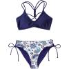 CUPSHE Women’s 2 Piece Bikini Set Back Braided Straps with Reversible Bottom(Navy/Floral)