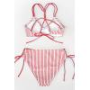 CUPSHE Women’s 2 Piece Bikini Set Back Braided Straps with Reversible Bottom(Red Vertical Stripes)