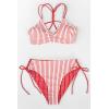 CUPSHE Women’s 2 Piece Bikini Set Back Braided Straps with Reversible Bottom(Red Vertical Stripes)