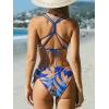 CUPSHE Women’s 2 Piece Bikini Set Back Braided Straps with Reversible Bottom(Royal Blue/ Tropical)