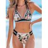 CUPSHE Women’s Bikini Sets Two Piece Swimsuit Halter V Neck Back Hook Cutout Stitching Cheeky Bottom(Black/Pink Floral)