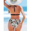 CUPSHE Women’s Bikini Sets Two Piece Swimsuit Halter V Neck Back Hook Cutout Stitching Cheeky Bottom(Black/Pink Floral)
